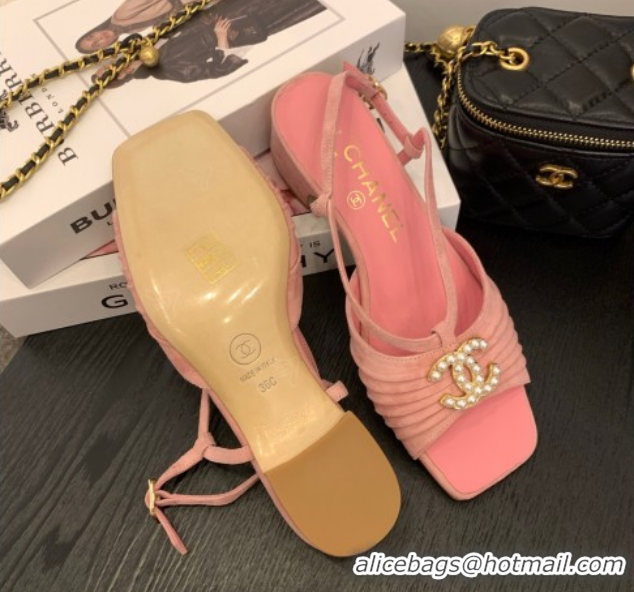 Buy Luxury Chanel Suede Sandals 3cm with CC Pink 2025 CH061010