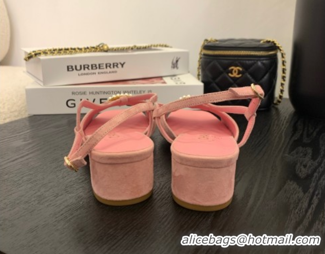 Buy Luxury Chanel Suede Sandals 3cm with CC Pink 2025 CH061010