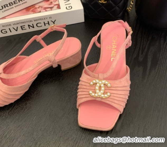 Buy Luxury Chanel Suede Sandals 3cm with CC Pink 2025 CH061010