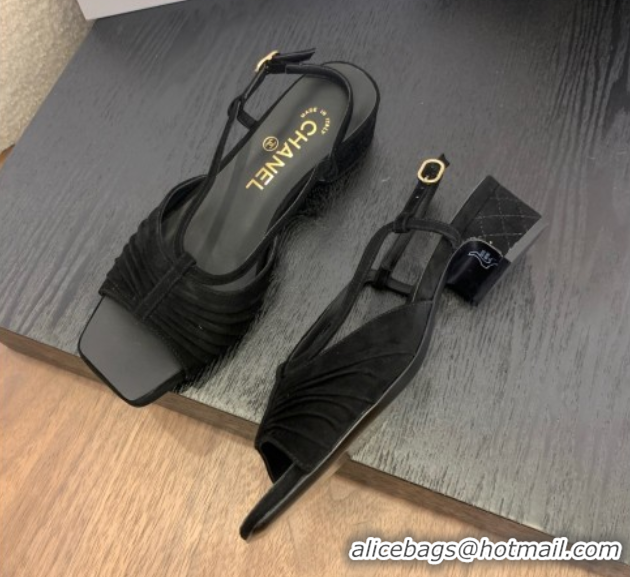 Cheap Price Chanel Suede Sandals 3cm with CC Black 2025 G46329