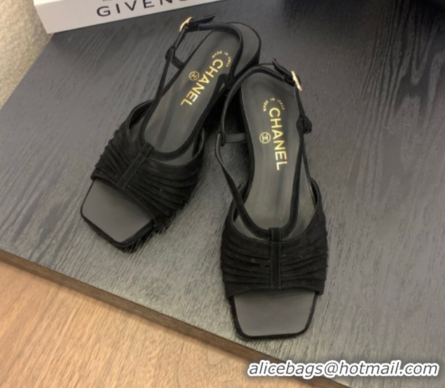 Cheap Price Chanel Suede Sandals 3cm with CC Black 2025 G46329