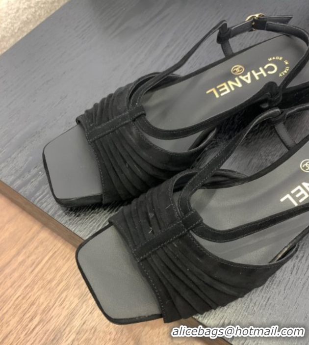 Cheap Price Chanel Suede Sandals 3cm with CC Black 2025 G46329