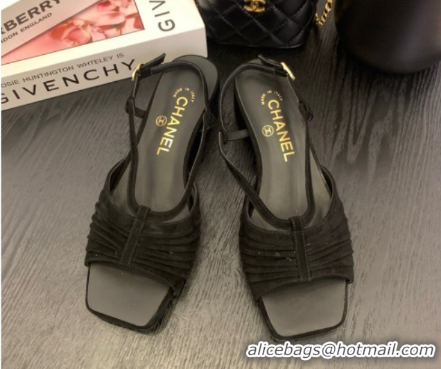 Cheap Price Chanel Suede Sandals 3cm with CC Black 2025 G46329