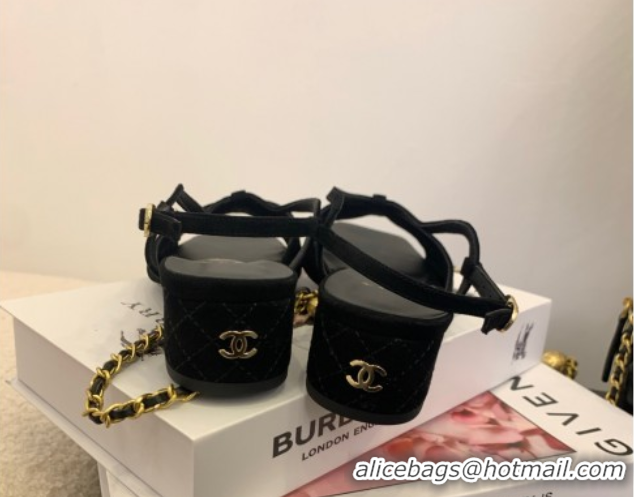 Cheap Price Chanel Suede Sandals 3cm with CC Black 2025 G46329