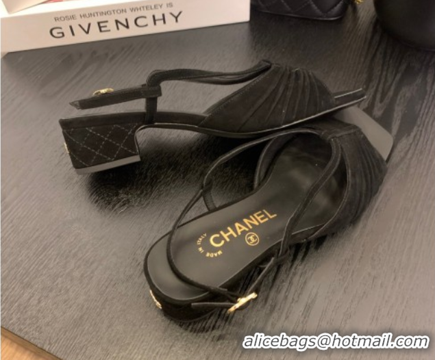 Cheap Price Chanel Suede Sandals 3cm with CC Black 2025 G46329