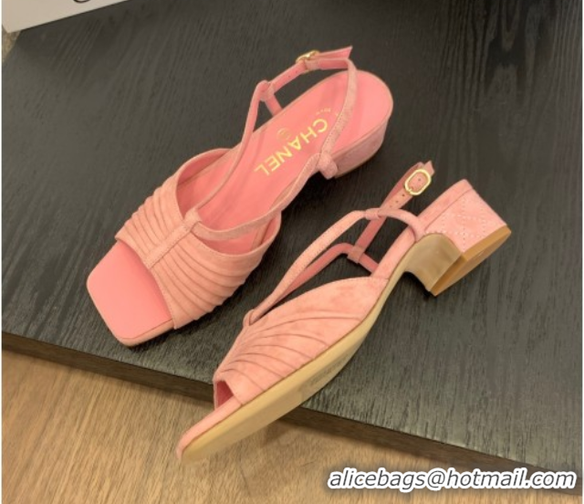 Charming Chanel Suede Sandals 3cm with CC Pink 2025 G46329