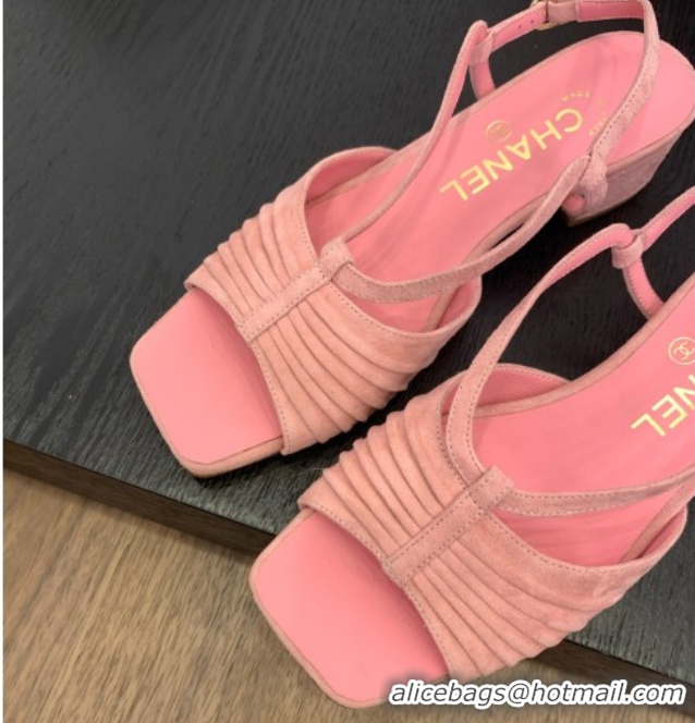 Charming Chanel Suede Sandals 3cm with CC Pink 2025 G46329