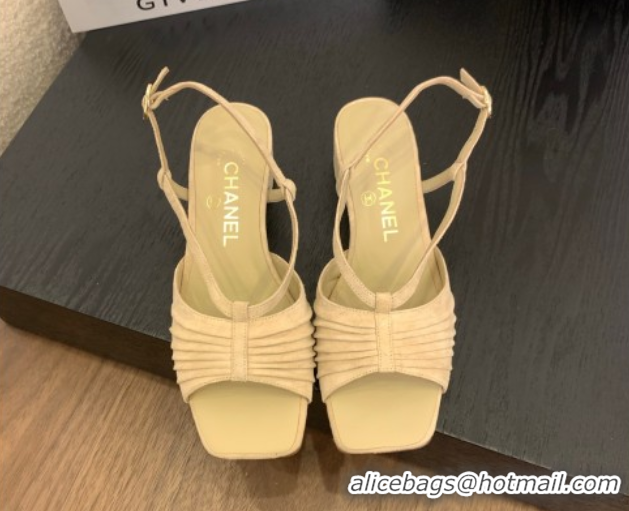 Good Product Chanel Suede Sandals 3cm with CC Beige 2025 G46329