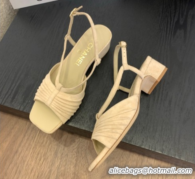 Good Product Chanel Suede Sandals 3cm with CC Beige 2025 G46329
