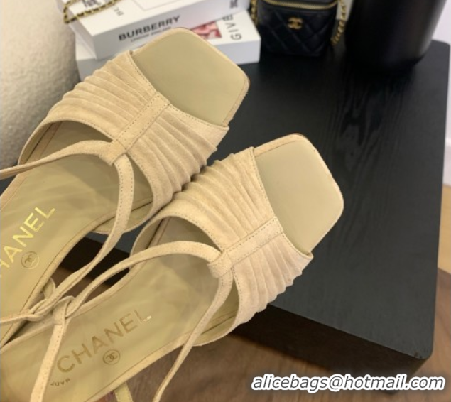 Good Product Chanel Suede Sandals 3cm with CC Beige 2025 G46329