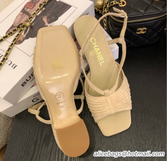 Good Product Chanel Suede Sandals 3cm with CC Beige 2025 G46329