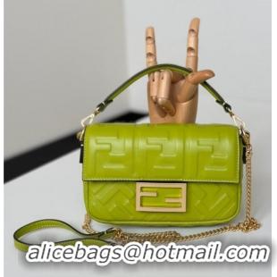 Good Quality Fendi Baguette Mini Nappa Leather Bag 0135S Acid Green 2025