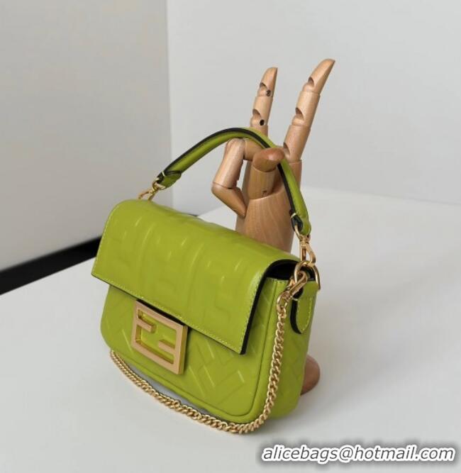 Good Quality Fendi Baguette Mini Nappa Leather Bag 0135S Acid Green 2025