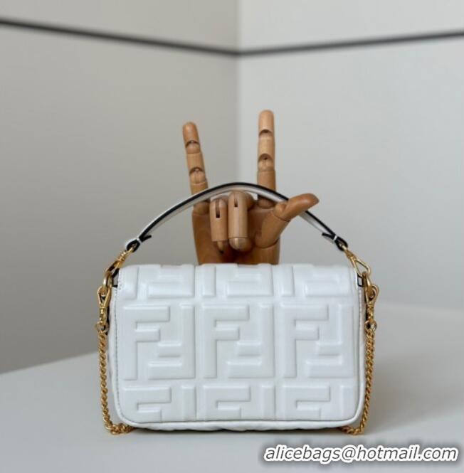 Buy Cheap Fendi Baguette Mini Nappa Leather Bag 0135S White/Gold 2025