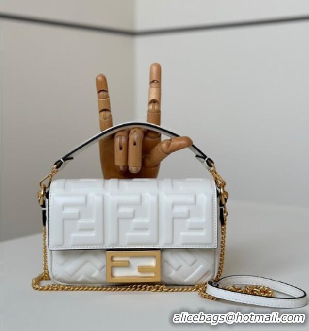 Buy Cheap Fendi Baguette Mini Nappa Leather Bag 0135S White/Gold 2025