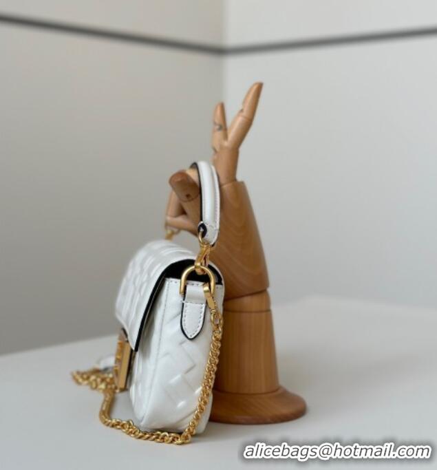 Buy Cheap Fendi Baguette Mini Nappa Leather Bag 0135S White/Gold 2025