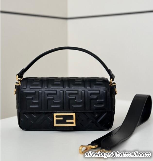 Well Crafted Fendi Baguette Medium Nappa Leather Bag 0135M Black/Gold 2025