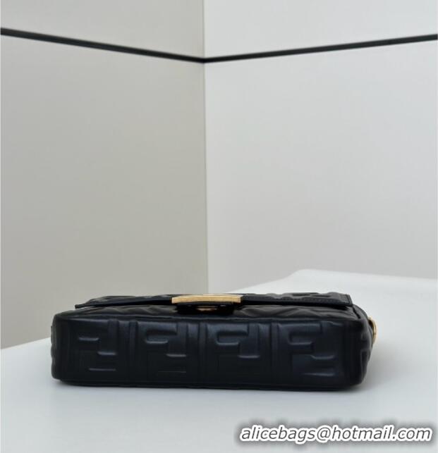 Well Crafted Fendi Baguette Medium Nappa Leather Bag 0135M Black/Gold 2025