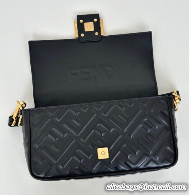 Well Crafted Fendi Baguette Medium Nappa Leather Bag 0135M Black/Gold 2025