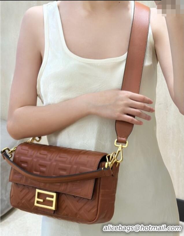 New Fashion Fendi Baguette Medium Nappa Leather Bag 0135M Brown 2025