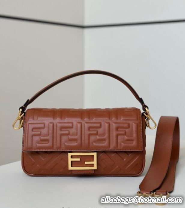 New Fashion Fendi Baguette Medium Nappa Leather Bag 0135M Brown 2025