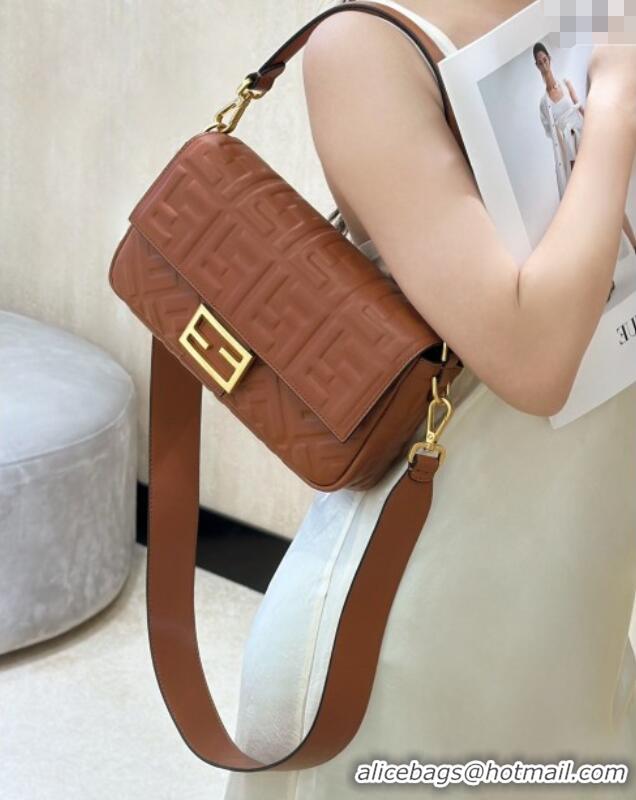 New Fashion Fendi Baguette Medium Nappa Leather Bag 0135M Brown 2025