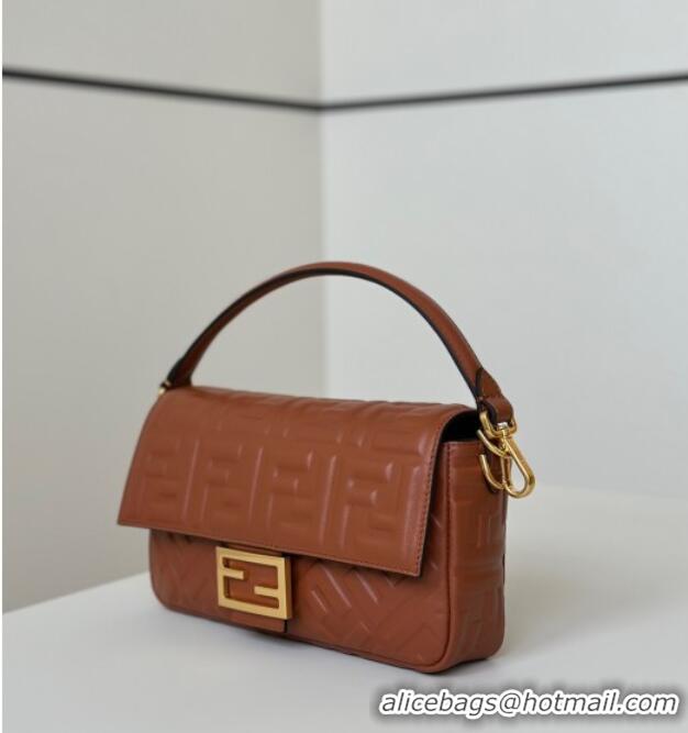 New Fashion Fendi Baguette Medium Nappa Leather Bag 0135M Brown 2025