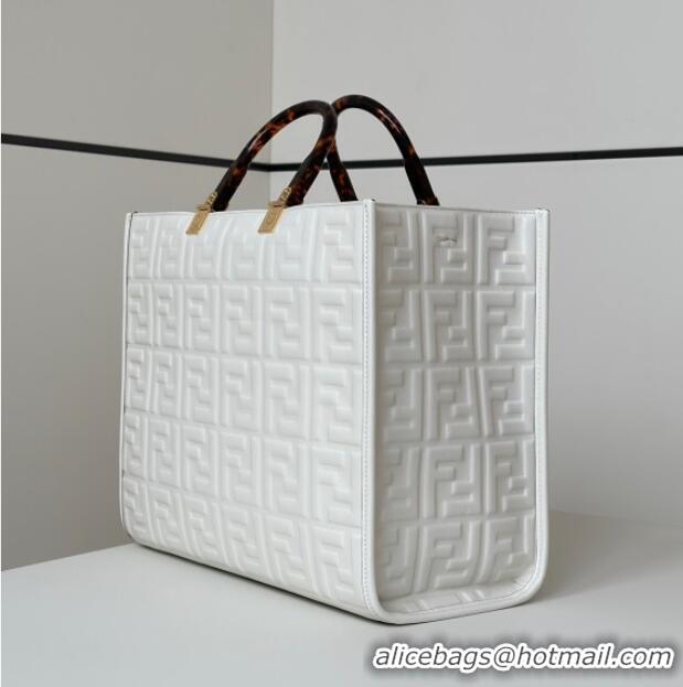 Fashion Discount Fendi Sunshine Shopper Medium Bag in FF Leather 8597L White 2025