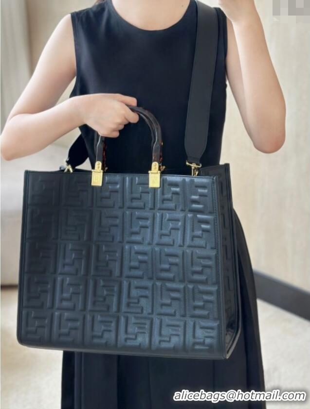 Grade Design Fendi Sunshine Shopper Medium Bag in FF Leather 8597L Black 2025
