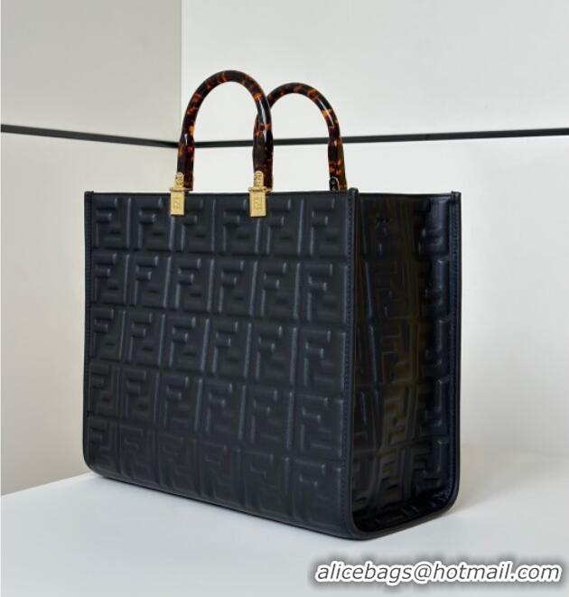 Grade Design Fendi Sunshine Shopper Medium Bag in FF Leather 8597L Black 2025