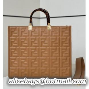 Top Quality Fendi Sunshine Shopper Medium Bag in FF Leather 8597L Brown 2025