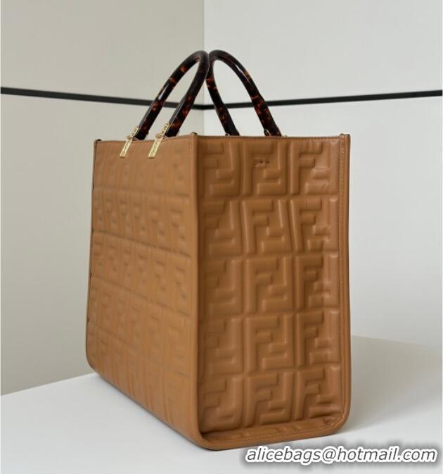 Top Quality Fendi Sunshine Shopper Medium Bag in FF Leather 8597L Brown 2025