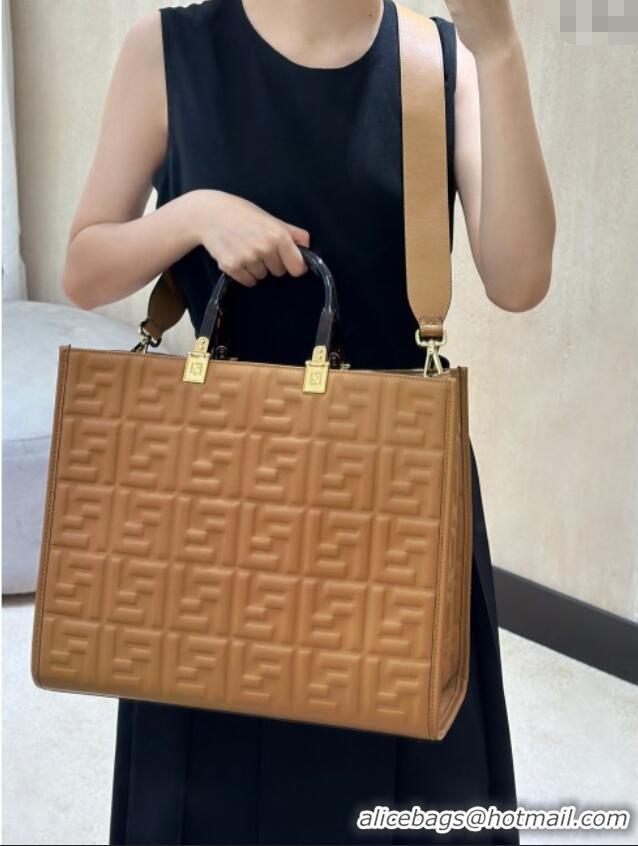 Top Quality Fendi Sunshine Shopper Medium Bag in FF Leather 8597L Brown 2025