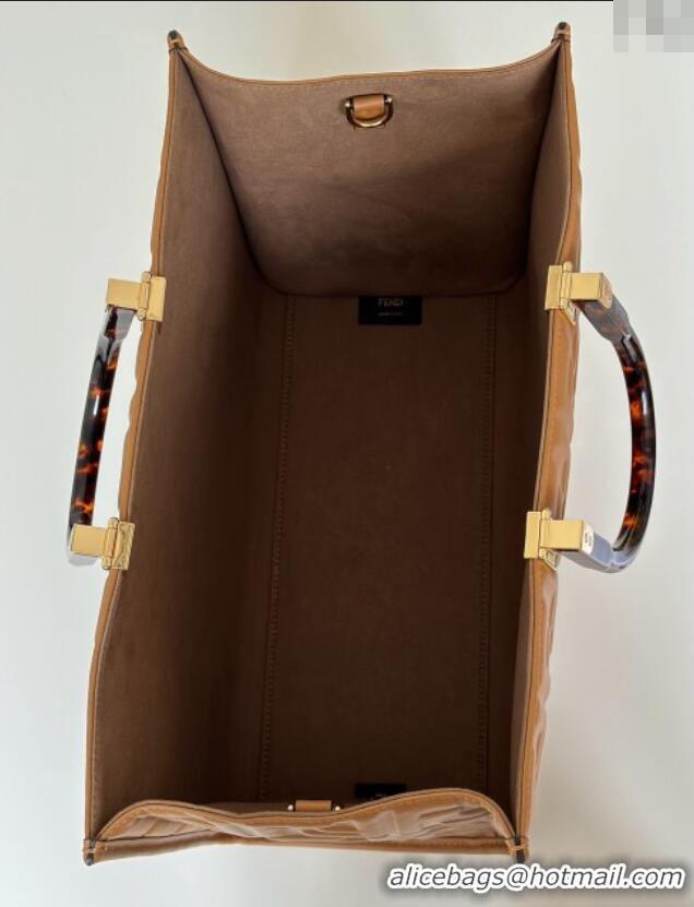 Top Quality Fendi Sunshine Shopper Medium Bag in FF Leather 8597L Brown 2025