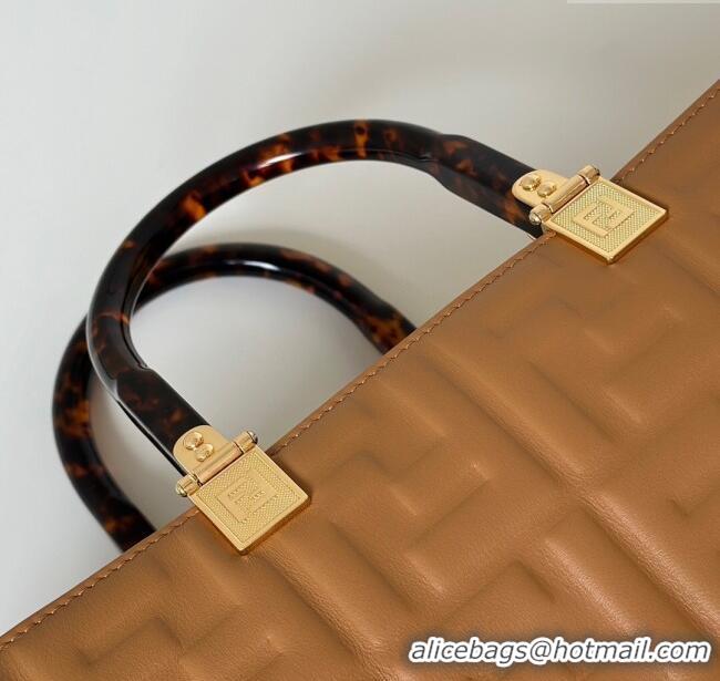 Top Quality Fendi Sunshine Shopper Medium Bag in FF Leather 8597L Brown 2025