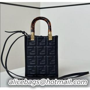 Well Crafted Fendi Mini Sunshine Shopper Bag in FF Leather 8597S Black 2025
