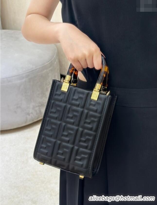 Well Crafted Fendi Mini Sunshine Shopper Bag in FF Leather 8597S Black 2025