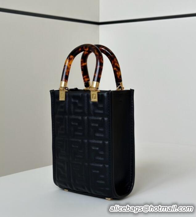 Well Crafted Fendi Mini Sunshine Shopper Bag in FF Leather 8597S Black 2025
