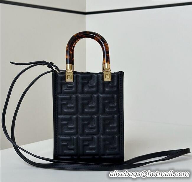 Well Crafted Fendi Mini Sunshine Shopper Bag in FF Leather 8597S Black 2025