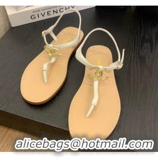 Sophisticated Chanel Calfskin Flat Thong Sandals with CC White 2025 CH061011