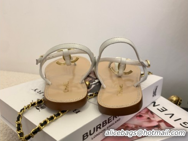 Sophisticated Chanel Calfskin Flat Thong Sandals with CC White 2025 CH061011