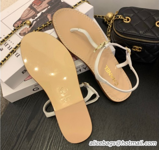 Sophisticated Chanel Calfskin Flat Thong Sandals with CC White 2025 CH061011
