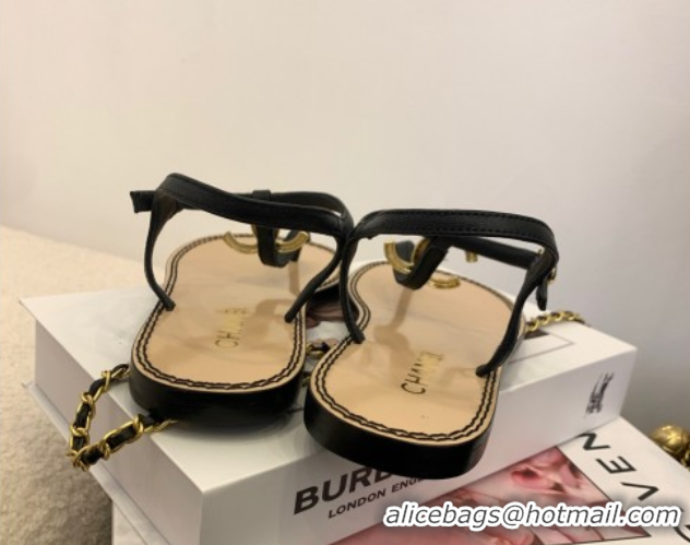 1:1 aaaaa Chanel Calfskin Flat Thong Sandals with CC Black 2025 CH061011