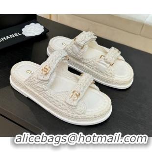 1:1 Chanel Crochet Strap Flat Slides Sandal White 2025 CH061012