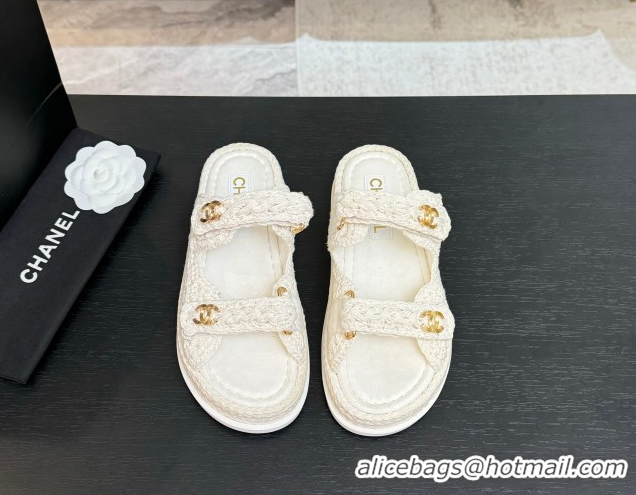 1:1 Chanel Crochet Strap Flat Slides Sandal White 2025 CH061012