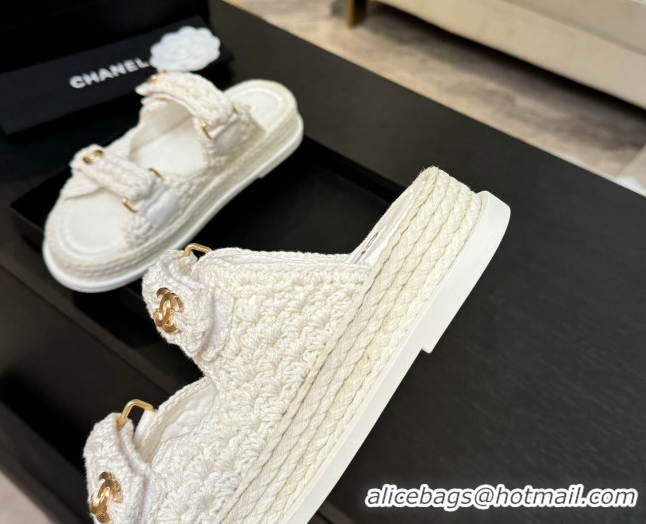 1:1 Chanel Crochet Strap Flat Slides Sandal White 2025 CH061012