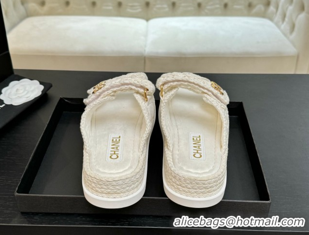 1:1 Chanel Crochet Strap Flat Slides Sandal White 2025 CH061012