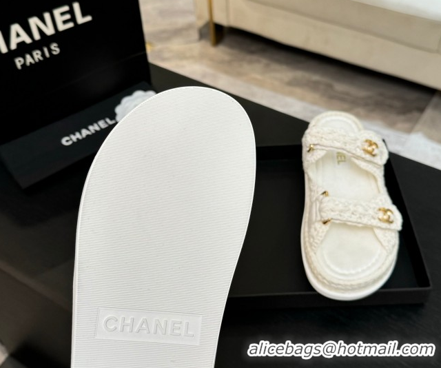 1:1 Chanel Crochet Strap Flat Slides Sandal White 2025 CH061012