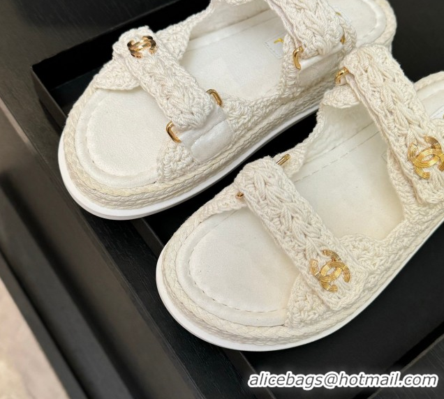 1:1 Chanel Crochet Strap Flat Slides Sandal White 2025 CH061012