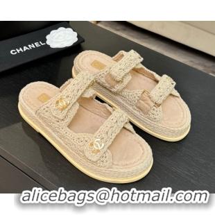 Sumptuous Chanel Crochet Strap Flat Slides Sandal Beige 2025 CH061012